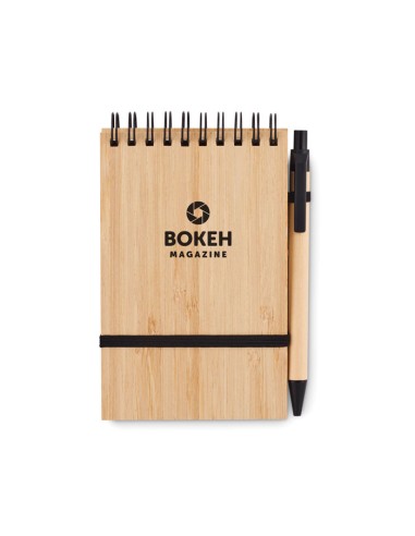 Cuadernos A6 con tapa de bambú y bolígrafo