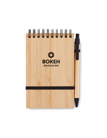 Cuadernos A6 con tapa de bambú y bolígrafo