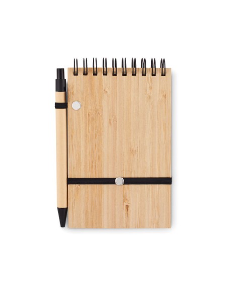 Cuadernos A6 con tapa de bambú y bolígrafo