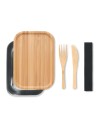 Porta pranzo in acciaio inox con posate e coperchio in bambù 600 ml