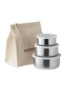 Set di tre cestini porta pranzo in acciaio inox