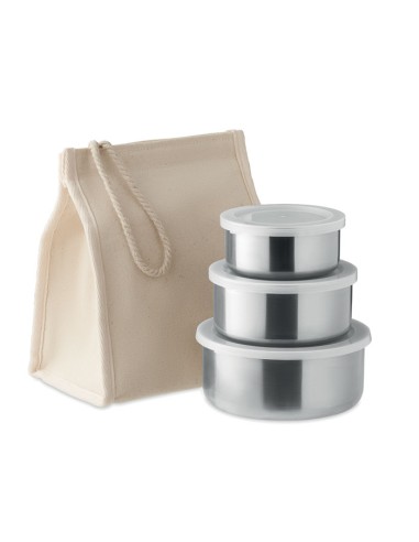 Set di tre cestini porta pranzo in acciaio inox