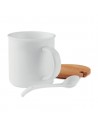 Tazze in porcellana con coperchio e cucchiaio in bambù 380 ml