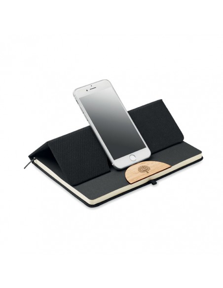 Libretas A5 con tapa dura de RPET y detalle de bambú