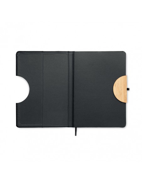Libretas A5 con tapa dura de RPET y detalle de bambú